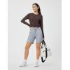 imagebaleaf Womens Long Sleeve Crop Workout Tops Soft Athletic Running Gym Shirts Casual Quick Dry TShirt with Thumb HolesDark Brown