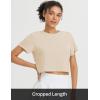 imagebaleaf Womens Open Back Workout Tops Short Sleeve Crop Yoga Shirts Lightweight Athletic Gym Exercise TShirtsHeather Khaki