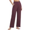 imagebaleaf Womens Yoga Dress Pants High Waist Travel Wide Leg with Pockets Stretch Casual Work SweatpantsWine Red