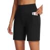 imageBALEAF Womens 7quot Bermuda Shorts High Waisted Athletic Running Pull On Shorts with Pockets for Causal SummerBlack