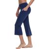imagebaleaf Women Flare Capri Leggings with Pockets Yoga Pants Bootcut Casual Cotton Work Summer LoungeNavy