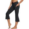imagebaleaf Women Flare Capri Leggings with Pockets Yoga Pants Bootcut Casual Cotton Work Summer LoungeV Waistblack