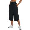 imagebaleaf Womens Capri Pants Wide Leg Athletic Yoga Capris with Pockets Quick Dry Hiking Pants Loose Lounge Summer UPF 50Black