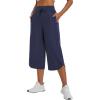 imagebaleaf Womens Capri Pants Wide Leg Athletic Yoga Capris with Pockets Quick Dry Hiking Pants Loose Lounge Summer UPF 50Navy Blue