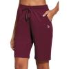 imagebaleaf Womens Cotton Bermuda Long Shorts 10quot Knee Length Loose Drawstring Waist Sweat Shorts with Pockets Casual SummerBurgundy10 Inseam