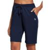 imagebaleaf Womens Cotton Bermuda Long Shorts 10quot Knee Length Loose Drawstring Waist Sweat Shorts with Pockets Casual SummerNavy Blue10 Inseam
