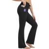 imagebaleaf Womens Flare Leggings with Zipper Pockets Drawstring Flared Yoga Pants Bell Bottom Leggings Tummy ControlBlack