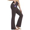 imagebaleaf Womens Flare Leggings with Zipper Pockets Drawstring Flared Yoga Pants Bell Bottom Leggings Tummy ControlSeal Brown