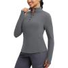 imagebaleaf Womens Fleece Lined Quarter Button Thermal Pullovers Long Sleeve Workout Shirts with Pockets Yoga Travel TopsDark Gray