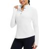 imagebaleaf Womens Fleece Lined Quarter Button Thermal Pullovers Long Sleeve Workout Shirts with Pockets Yoga Travel TopsWhite