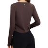 imagebaleaf Womens Long Sleeve Crop Workout Tops Soft Athletic Running Gym Shirts Casual Quick Dry TShirt with Thumb HolesDark Brown
