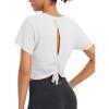 imagebaleaf Womens Open Back Workout Tops Short Sleeve Crop Yoga Shirts Lightweight Athletic Gym Exercise TShirtsWhite