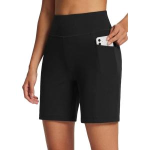 imageBALEAF Womens 7quot Bermuda Shorts High Waisted Athletic Running Pull On Shorts with Pockets for Causal SummerBlack