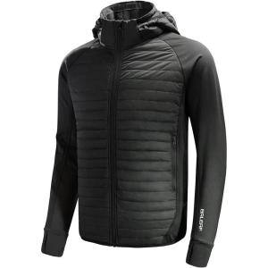 imagebaleaf Mens Running Jacket Lightweight Thumble Hole Warm Up Puffer Jacket Hybrid Thermal Coat Insulated Hiking GolfBlack
