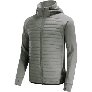 imagebaleaf Mens Running Jacket Lightweight Thumble Hole Warm Up Puffer Jacket Hybrid Thermal Coat Insulated Hiking GolfOlive