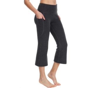 imagebaleaf Women Flare Capri Leggings with Pockets Yoga Pants Bootcut Casual Cotton Work Summer LoungeCharcoal