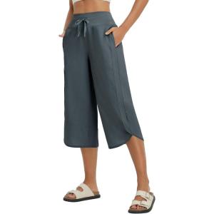 imagebaleaf Womens Capri Pants Wide Leg Athletic Yoga Capris with Pockets Quick Dry Hiking Pants Loose Lounge Summer UPF 50Dark Gray