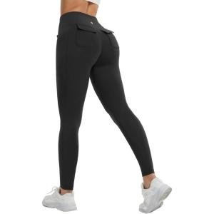 imagebaleaf Womens Cargo Leggings with Pockets Drawstring Tummy Control Scrunch Butt 78 Ankle Petite Yoga Pants RunningBlack