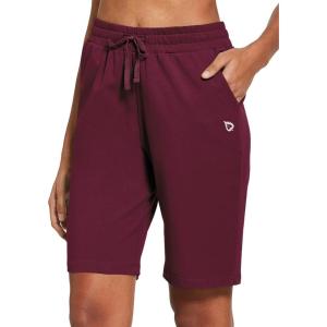 imagebaleaf Womens Cotton Bermuda Long Shorts 10quot Knee Length Loose Drawstring Waist Sweat Shorts with Pockets Casual SummerBurgundy10 Inseam