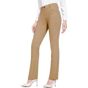 imagebaleaf Womens Dress Pants 29quot31quot Yoga Work Pants Straight LegBootcut Pull On Slacks Business Casual Office PocketsCoco Creme
