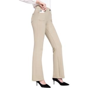 imagebaleaf Womens Dress Pants 29quot31quot Yoga Work Pants Straight LegBootcut Pull On Slacks Business Casual Office PocketsKhaki