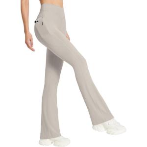 imagebaleaf Womens Flare Leggings with Zipper Pockets Crossover High Waist Bootcut Yoga Pants Tummy Control Bell Bottom LeggingsKhaki