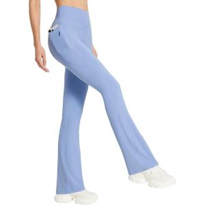 imagebaleaf Womens Flare Leggings with Zipper Pockets Crossover High Waist Bootcut Yoga Pants Tummy Control Bell Bottom LeggingsLight Blue
