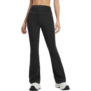 imagebaleaf Womens Flare Yoga Pants Fold Over Flared Leggings with Pockets Tummy Control Bootcut PantsBlack