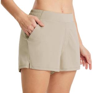 imagebaleaf Womens High Waist Running Shorts 25quot Athletic Workout Quick Dry Lightweight Sport Gym Shorts with Pockets SummerKakhi