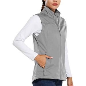 imagebaleaf Womens Lightweight Vest Softshell Sleeveless Jacket Windproof Stand Collar with Zipper Pockets Running Hiking GolfLight Grey