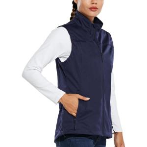 imagebaleaf Womens Lightweight Vest Softshell Sleeveless Jacket Windproof Stand Collar with Zipper Pockets Running Hiking GolfNavy Blue