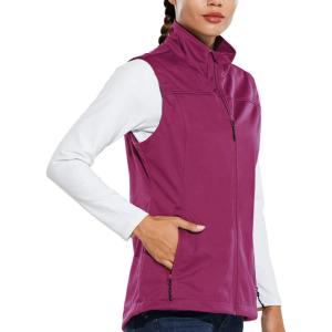 imagebaleaf Womens Lightweight Vest Softshell Sleeveless Jacket Windproof Stand Collar with Zipper Pockets Running Hiking GolfRouge