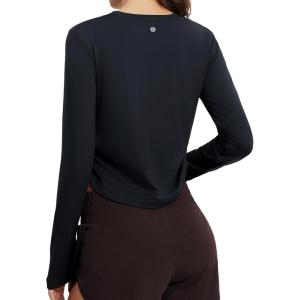imagebaleaf Womens Long Sleeve Crop Workout Tops Soft Athletic Running Gym Shirts Casual Quick Dry TShirt with Thumb HolesBlack