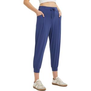 imagebaleaf Womens Petite Joggers Capri Sweatpants Drawstring Track Pants Travel Lounge Cropped Pants with PocketsNavy Blue