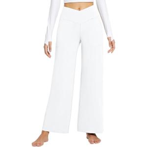 imagebaleaf Womens Wide Leg Dress Pants Stretch High Waist Yoga Pants Casual Slacks Pockets Pull On Travel Petite Plus SizeWhite