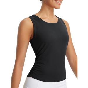 imagebaleaf Womens Workout Tank Tops Sleeveless Athletic Gym Shirts Fitted Crop Tops Yoga Tennis RunningBlack