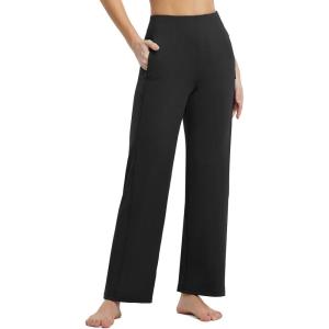 imagebaleaf Womens Yoga Dress Pants High Waist Travel Wide Leg with Pockets Stretch Casual Work SweatpantsBlack