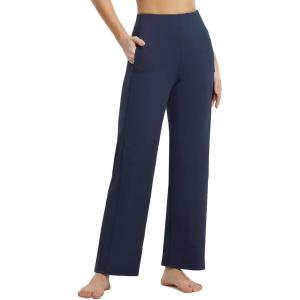 imagebaleaf Womens Yoga Dress Pants High Waist Travel Wide Leg with Pockets Stretch Casual Work SweatpantsNavy Blue