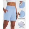 imagebaleaf Womens 5quot Swim Shorts High Waisted Quick Dry Swimming Bottom Boxer Liner Board Beach Shorts with Zipper PocketsLight Blue