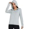 imagebaleaf Womens UPF 50 Sun Protection Jacket Hooded Cooling Shirt with Pockets Hiking Outdoor PerformanceSilvergrey