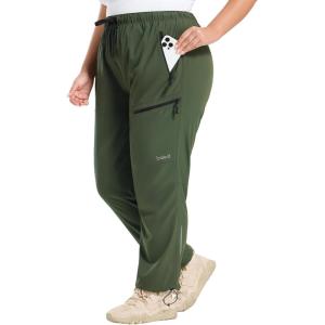 imagebaleaf Plus Size Pants for Women Hiking Cargo Water Resistant UPF 50 Cargo Joggers Zipper PocketsArmy Green