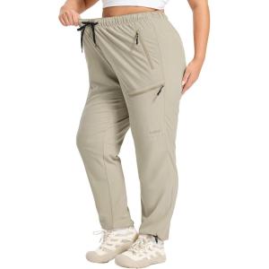 imagebaleaf Plus Size Pants for Women Hiking Cargo Water Resistant UPF 50 Cargo Joggers Zipper PocketsKhaki