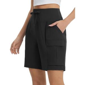 imagebaleaf Womens 7quot Hiking Shorts High Waist Water Resistant Quick Dry Lightweight Zip Pockets Workout Athletic Shorts TravelBlack
