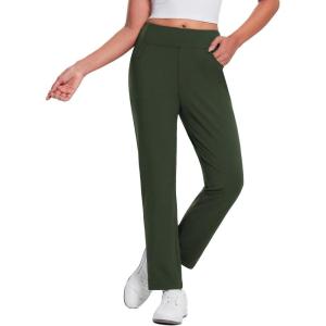 imagebaleaf Womens Fleece Lined Pants Stretch Water Resistant Winter Thermal Travel Pants Cold Weather Gear Pockets Work GolfGreen