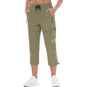 imagebaleaf Womens Hiking Cargo Capris Outdoor Lightweight Water Resistant Pants UPF 50 Zipper Pockets02light Greencapri