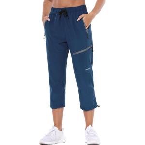 imagebaleaf Womens Hiking Cargo Capris Outdoor Lightweight Water Resistant Pants UPF 50 Zipper Pockets02navy Bluecapri