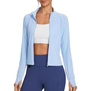 imagebaleaf Womens SunDur SPF Shirts Permanent UPF 50 Crop Jacket Long Sleeve Sun Protection Clothing Full Zip Quick Dry HikingBlue