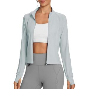imagebaleaf Womens SunDur SPF Shirts Permanent UPF 50 Crop Jacket Long Sleeve Sun Protection Clothing Full Zip Quick Dry HikingGrey