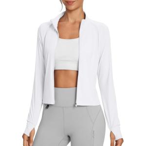 imagebaleaf Womens SunDur SPF Shirts Permanent UPF 50 Crop Jacket Long Sleeve Sun Protection Clothing Full Zip Quick Dry HikingWhite