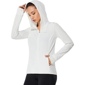 imagebaleaf Womens UPF 50 Sun Protection Jacket Hooded Cooling Shirt with Pockets Hiking Outdoor PerformanceLucent White